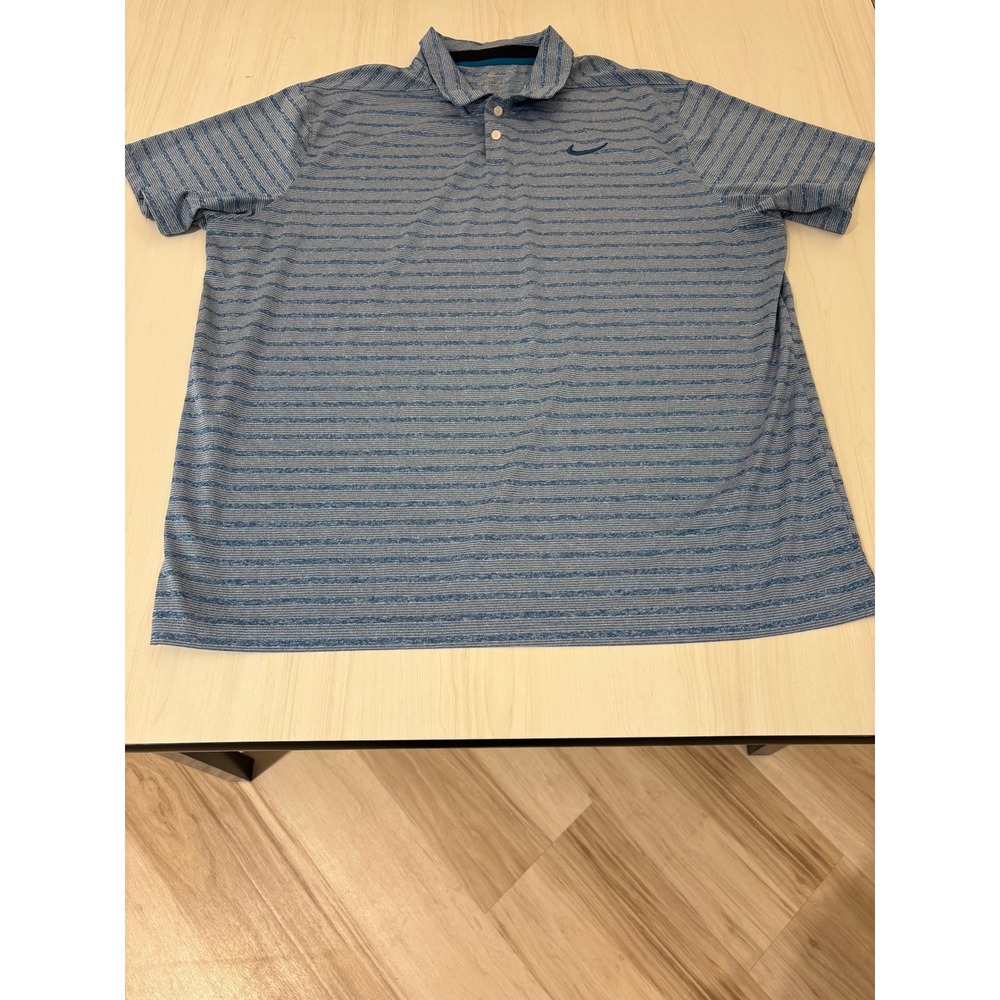Nike Dri-FIT Men's XXL Blue Striped Golf Polo Shirt Swoosh Performance